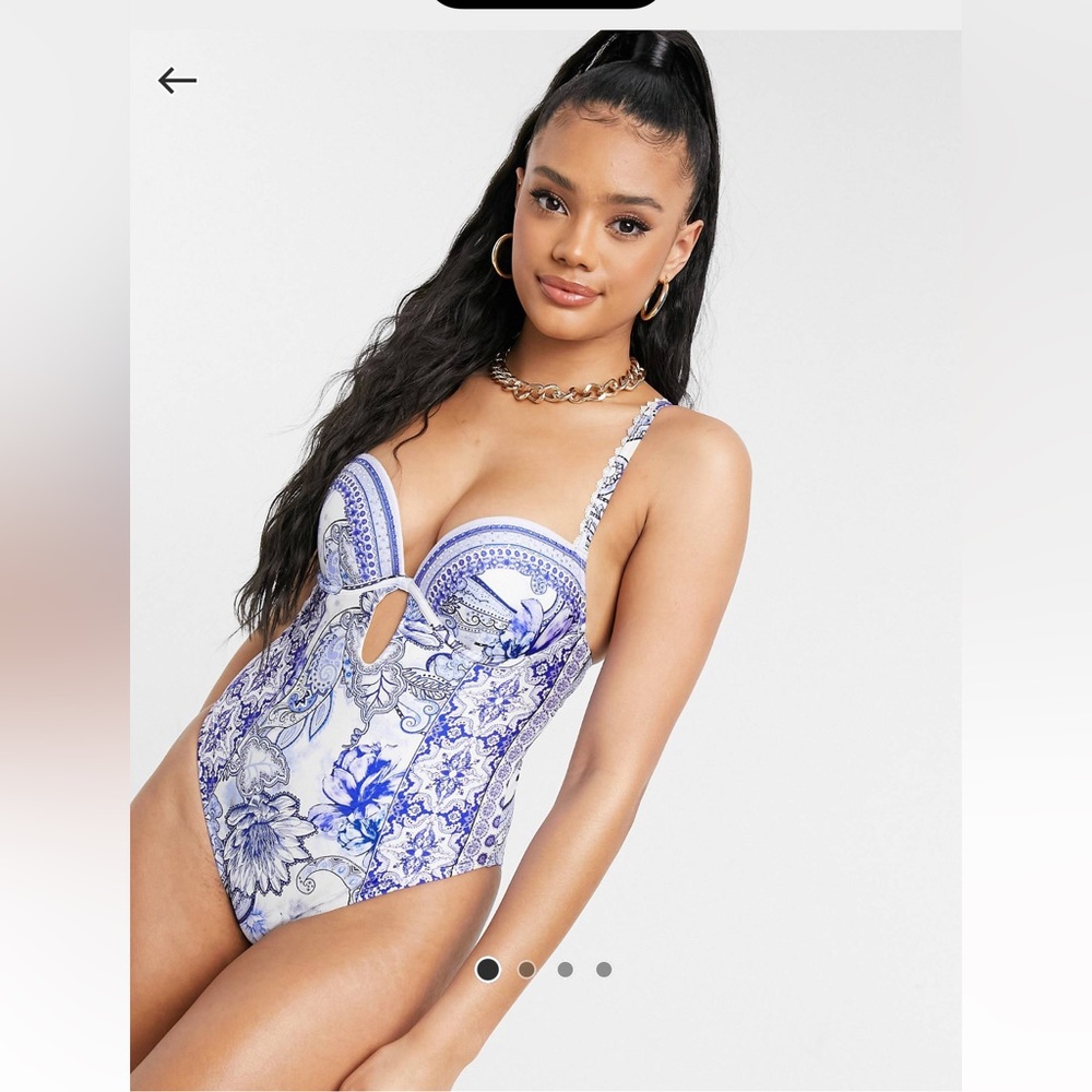 River Island Floral print plunge swinsuit in blue